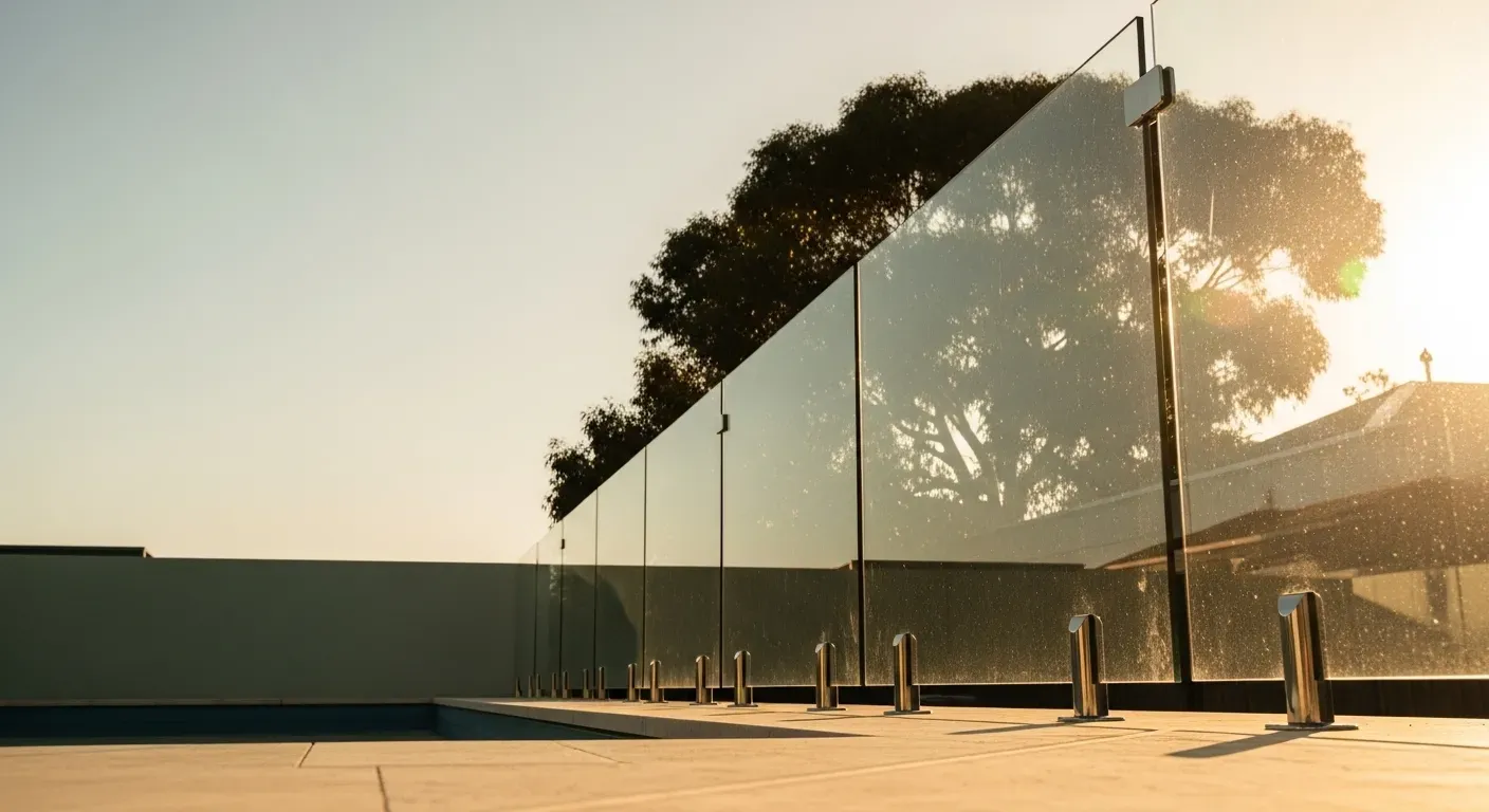 Low angle glass pool fencing compliance check in Brisbane