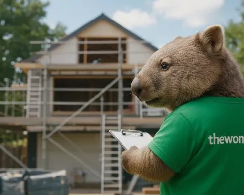 The Wombat™ mascot celebrating successful home renovation and extension projects in Gold Coast with licensed builders
