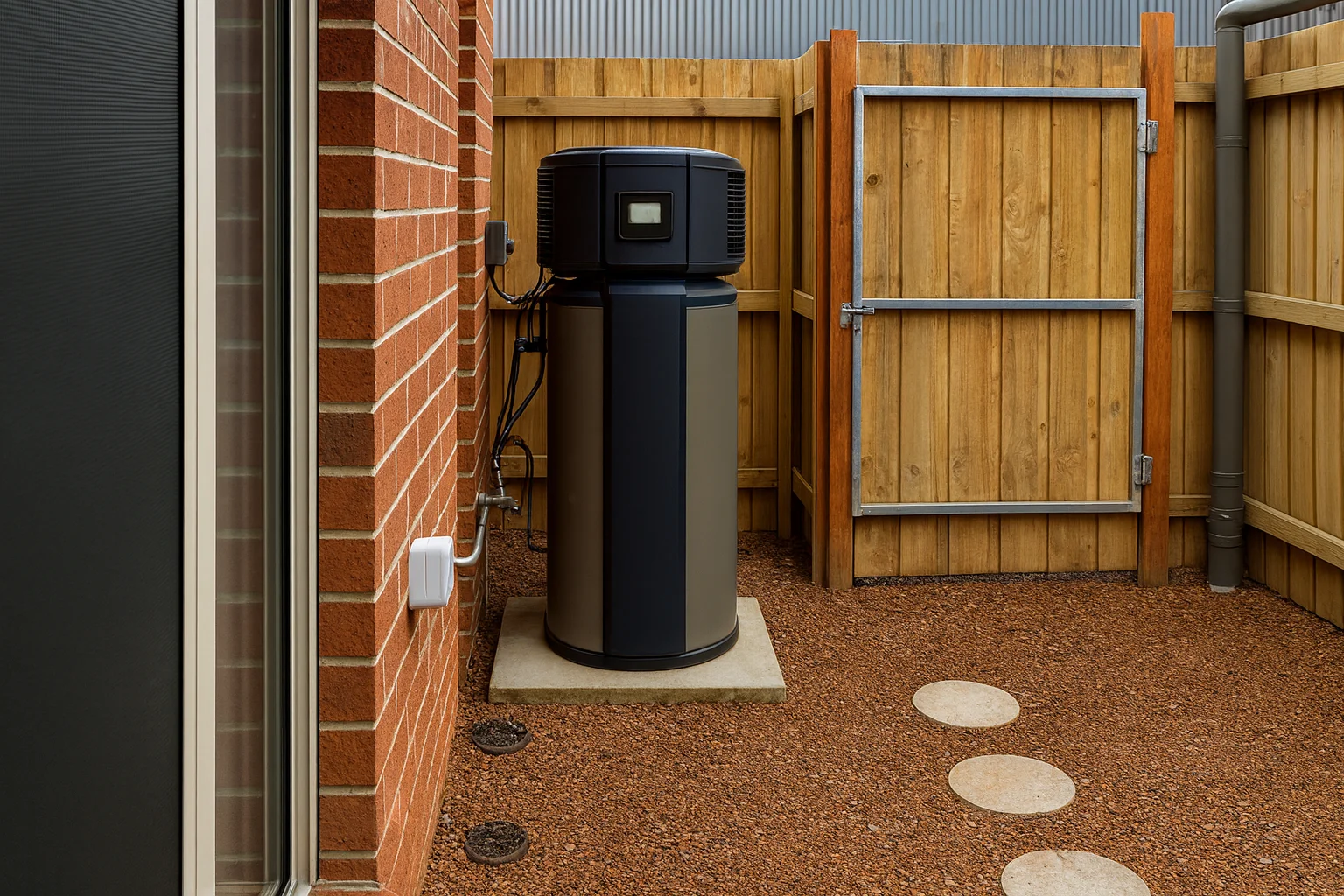 Residential heat pump hot water system installed at home in Perth