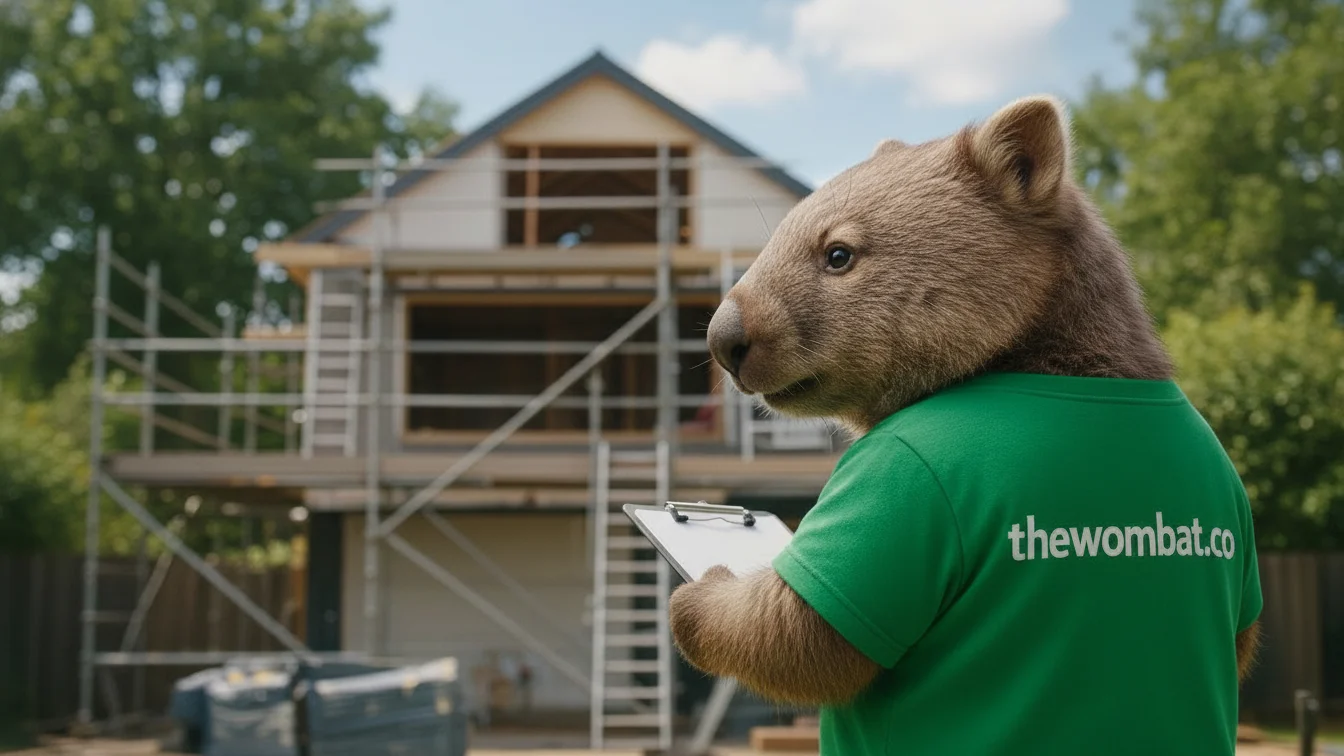 The Wombat™ mascot celebrating successful home renovation and extension projects in Australia with licensed builders
