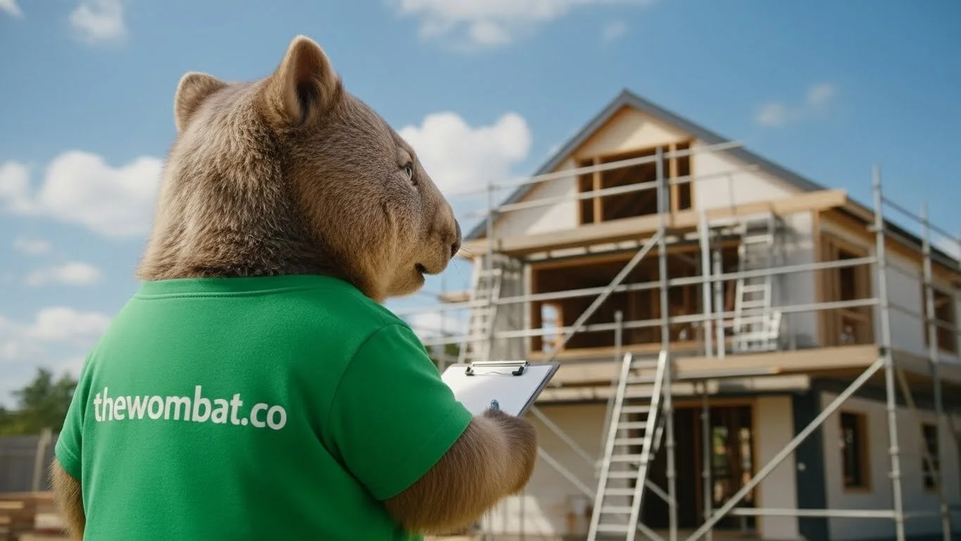 The Wombat™ mascot celebrating successful home renovation projects in Cairns, QLD
