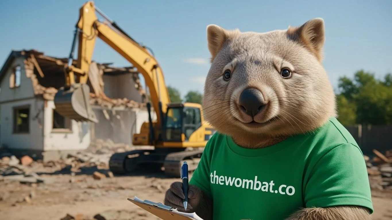 Professional demolition service - excavator demolishing building